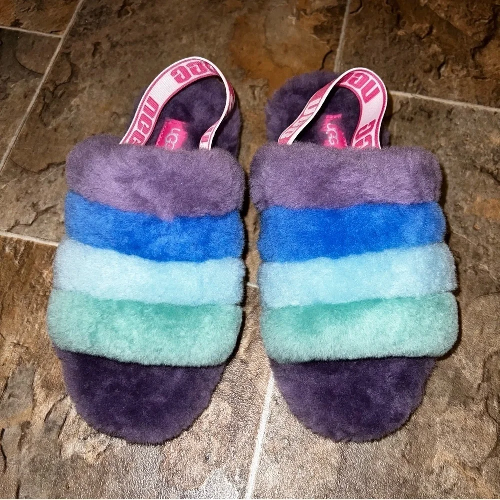NEW UGG Fluff Yeah Slipper Sandals - Purple and Blue Fluff Yeah Size 7 - Picture 3 of 12